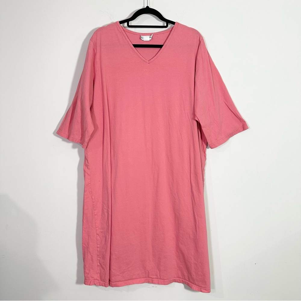 Ulla Popken V-Neck Pink Short Sleeve Tee Shirt Dress